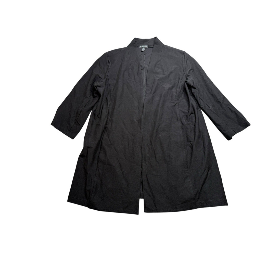 Eileen Fisher Black Open Front Cardigan Viscose/nylon‎ Pockets Sz L